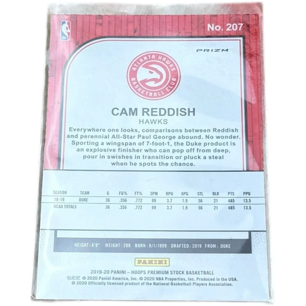 2019-20 NBA Hoops Premium Stock Cam Reddish #207 Silver Prizm (RC) ATLANTA HAWKS